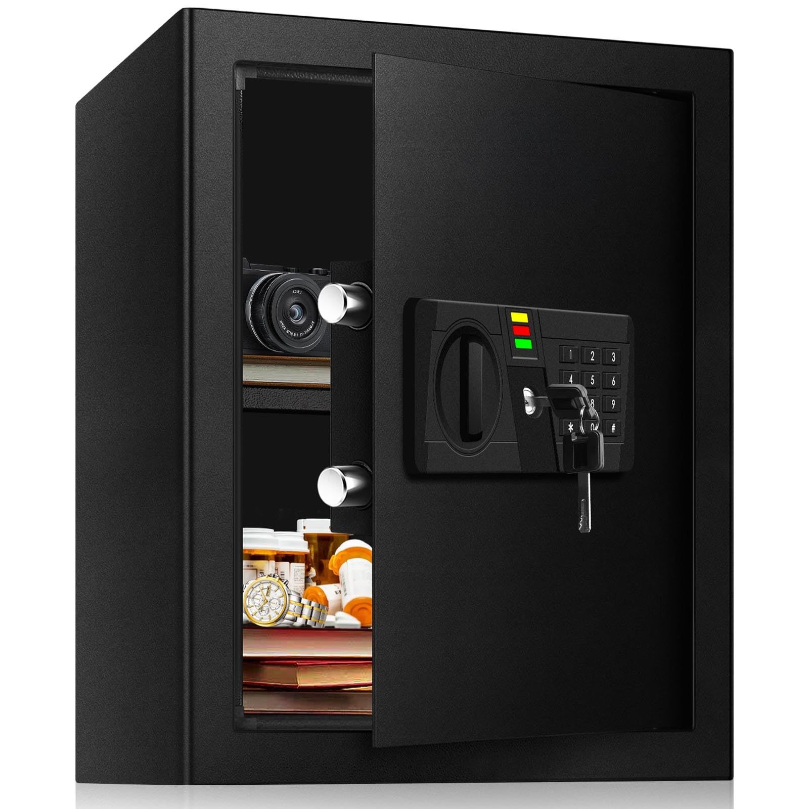AltiKeep 金庫 家庭用 60L テンキー式 電子金庫 耐火書類バッグ付属 現金／宝石／貴重品 警報アラーム付き 壁に固定可能 仕切り板付き 31 x 35 x 50cm 0