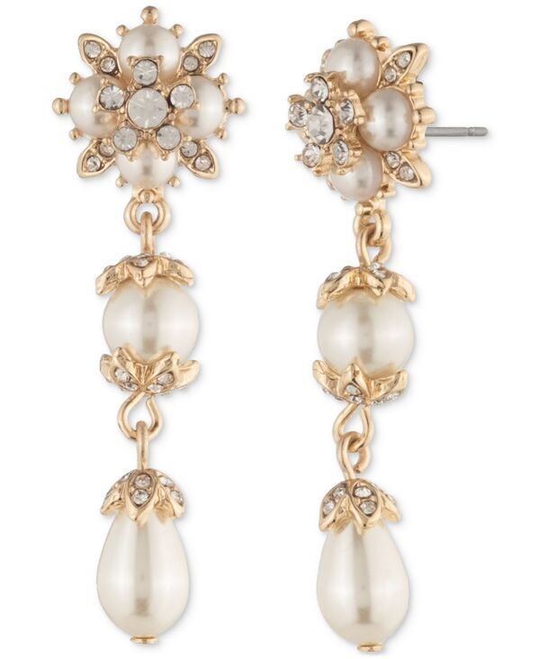 マルケッサ レディース アクセサリー ピアス・イヤリング Marchesa GoldTone Crystal Imitation Pearlinear Drop Earrings White ホワイト