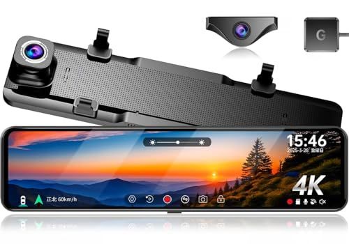 JADO ドライブレコーダー ミラー型 4K 12インチ ドラレコ 前後カメラ リアカメラズーム機能搭載 デジタルインナーミラー IMX415センサー HDR/WDR搭載 夜間撮影 Type-C電源 駐車監視 タイムラプス 170°超広角 地 19b23164