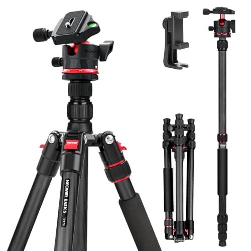 NEEWER BASICS 162cm カメラ三脚一脚 カーボン製 トラベル三脚一脚 コンパクト 軽量 ポータブル ビデオ三脚 旅行用三脚 カメラ/iPhone用 撮影用三脚 スマホホルダーマウント/アルカ型ボールヘッド付き ビデオ録画用 最 fca60d3b