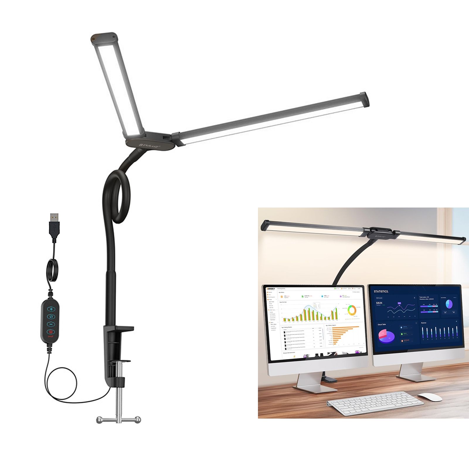 Puluz ダブルヘッドLEDデスクランプ 目の保護 10段階調光 6,356円