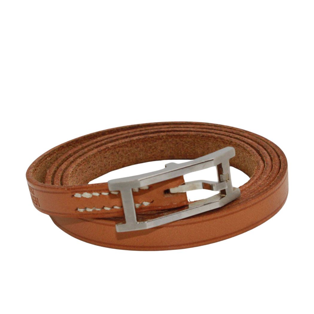 エルメス HERMES ブレスレット アピ3 レディース ブランド レザー ブラウン シルバー金具 アクセサリー おしゃれ ベルト式 シンプル 上品 □H(2004年製造) 【中古】 16,170円