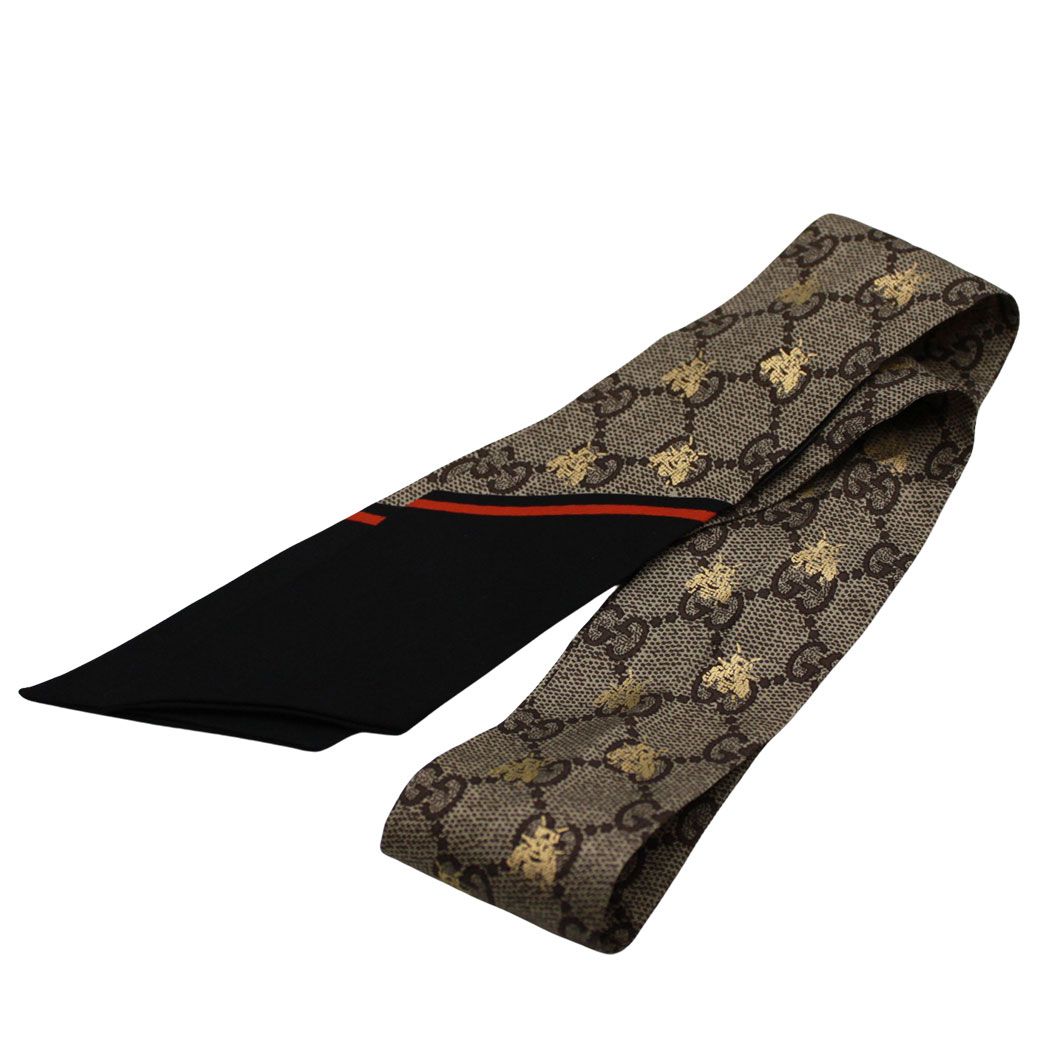 グッチ GUCCI スカーフ レディース メンズ ブランド シルク GGビー ネックボウ グレー ネイビー 499226 蜂 可愛い 【中古】