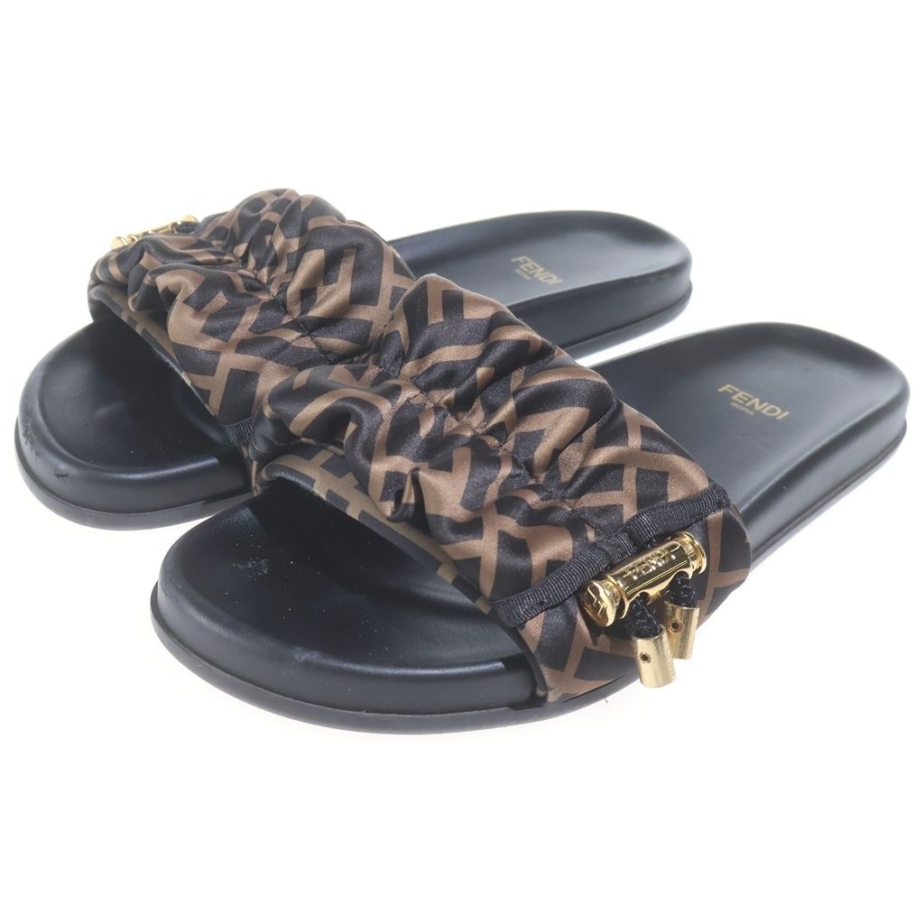 FENDI (フェンディ) ズッカ柄 フラット サンダル シューズ ブラック/ブラウン レディース