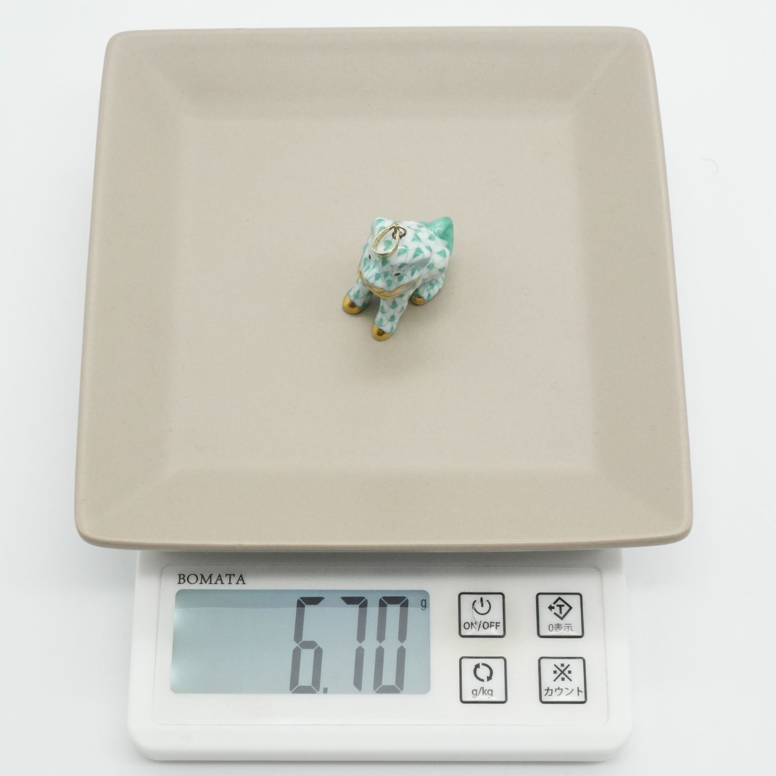 希少 ヘレンド 陶器 狛犬 グリーン ネックレストップ 緑/25-2676S