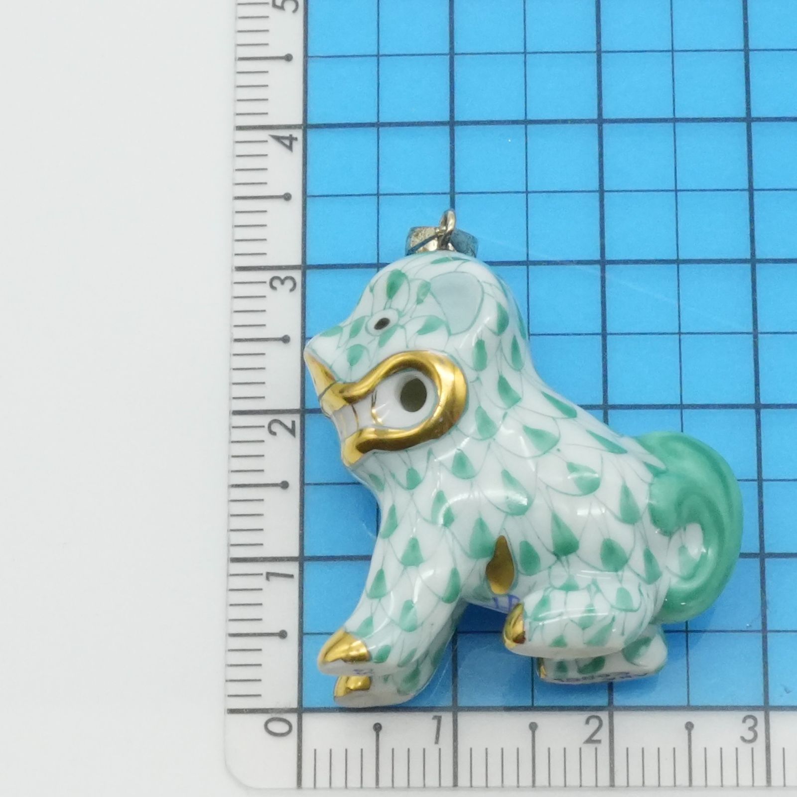 希少 ヘレンド 陶器 狛犬 グリーン ネックレストップ 緑/25-2676S