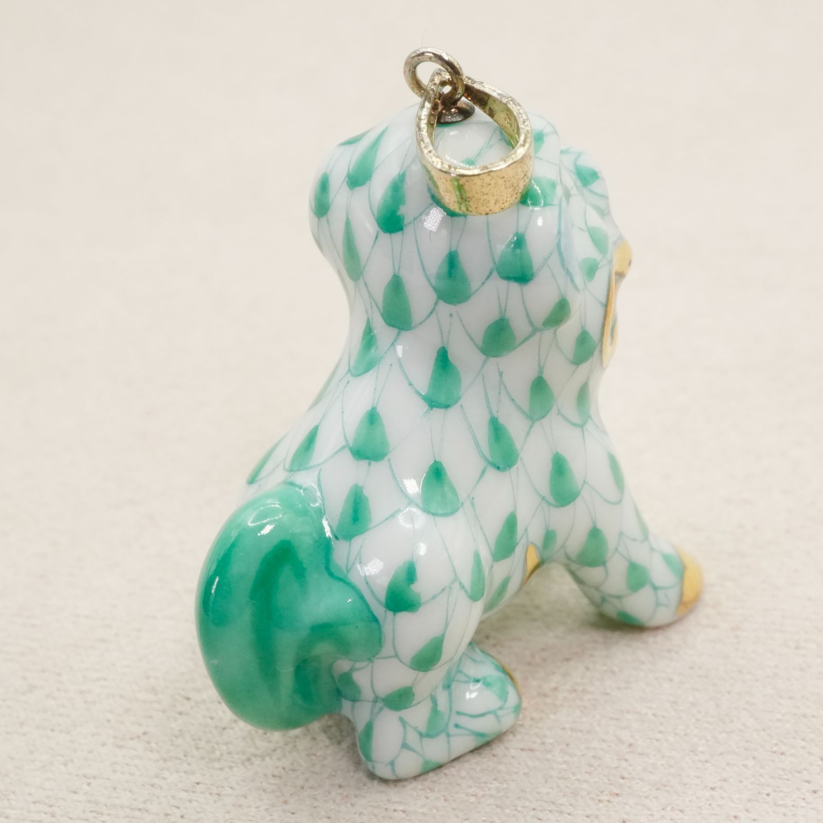 希少 ヘレンド 陶器 狛犬 グリーン ネックレストップ 緑/25-2676S