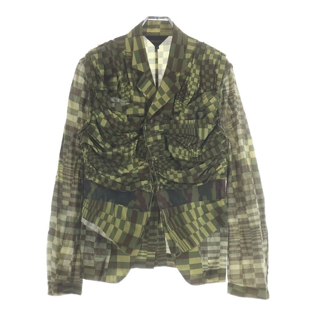 COMME des GARCONS (コムデギャルソン) 迷彩 カモフラ チェック 再構築 ドレープ 2B ジャケット カーキ レディース
