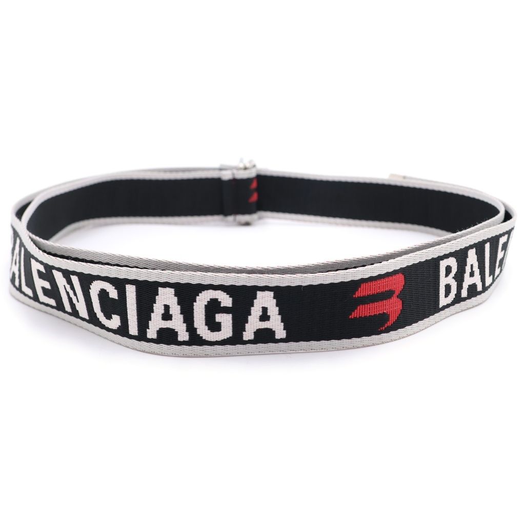 BALENCIAGA (バレンシアガ) Dリング ロゴ ベルト ポリエステル グレー