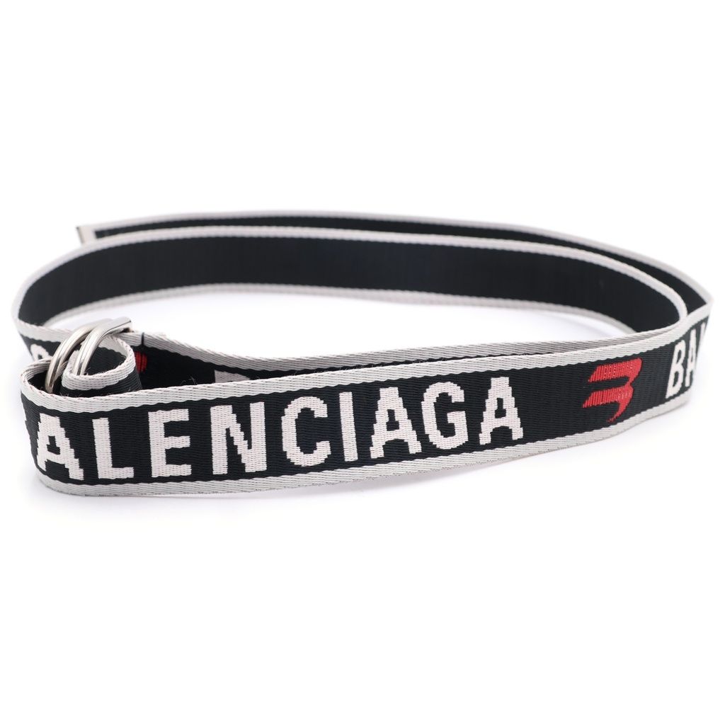 BALENCIAGA (バレンシアガ) Dリング ロゴ ベルト ポリエステル グレー