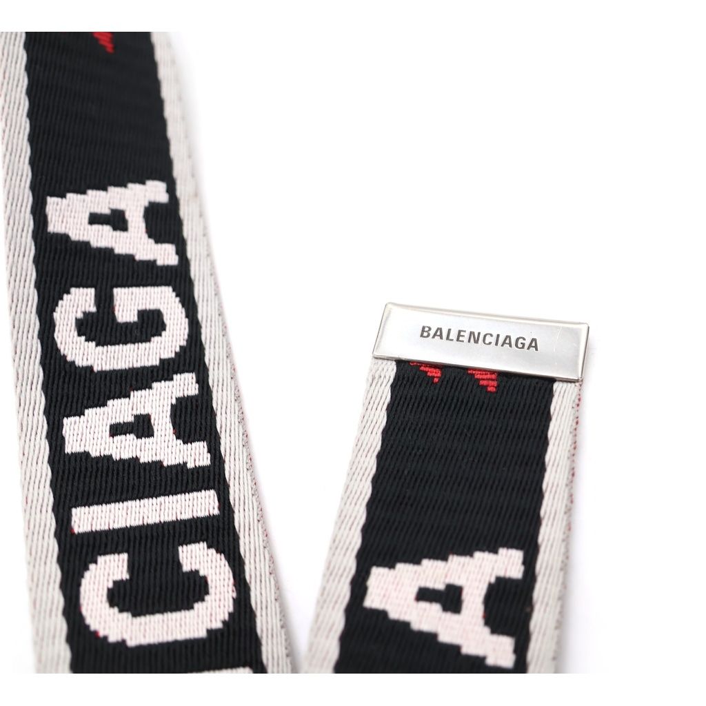 BALENCIAGA バレンシアガ Dリングスポーツロゴベルト ブラック/ホワイト/レッド BALENCIAGA (バレンシアガ) Dリング ロゴ ベルト ポリエステル グレー