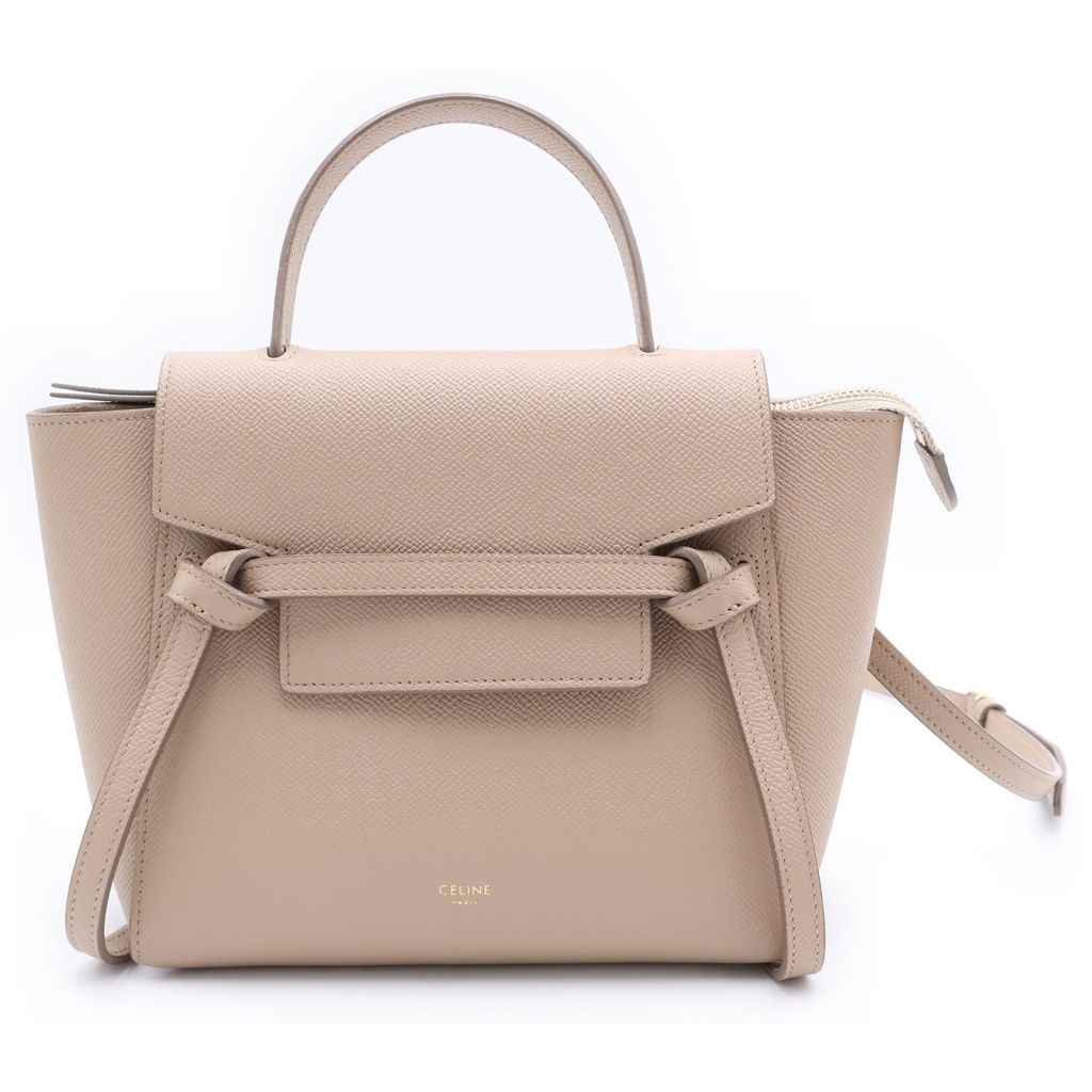 CELINE (セリーヌ) セリーヌ ベルトバッグ 2WAYハンドバッグ ショルダーバッグ ベージュ レザー ゴールド金具