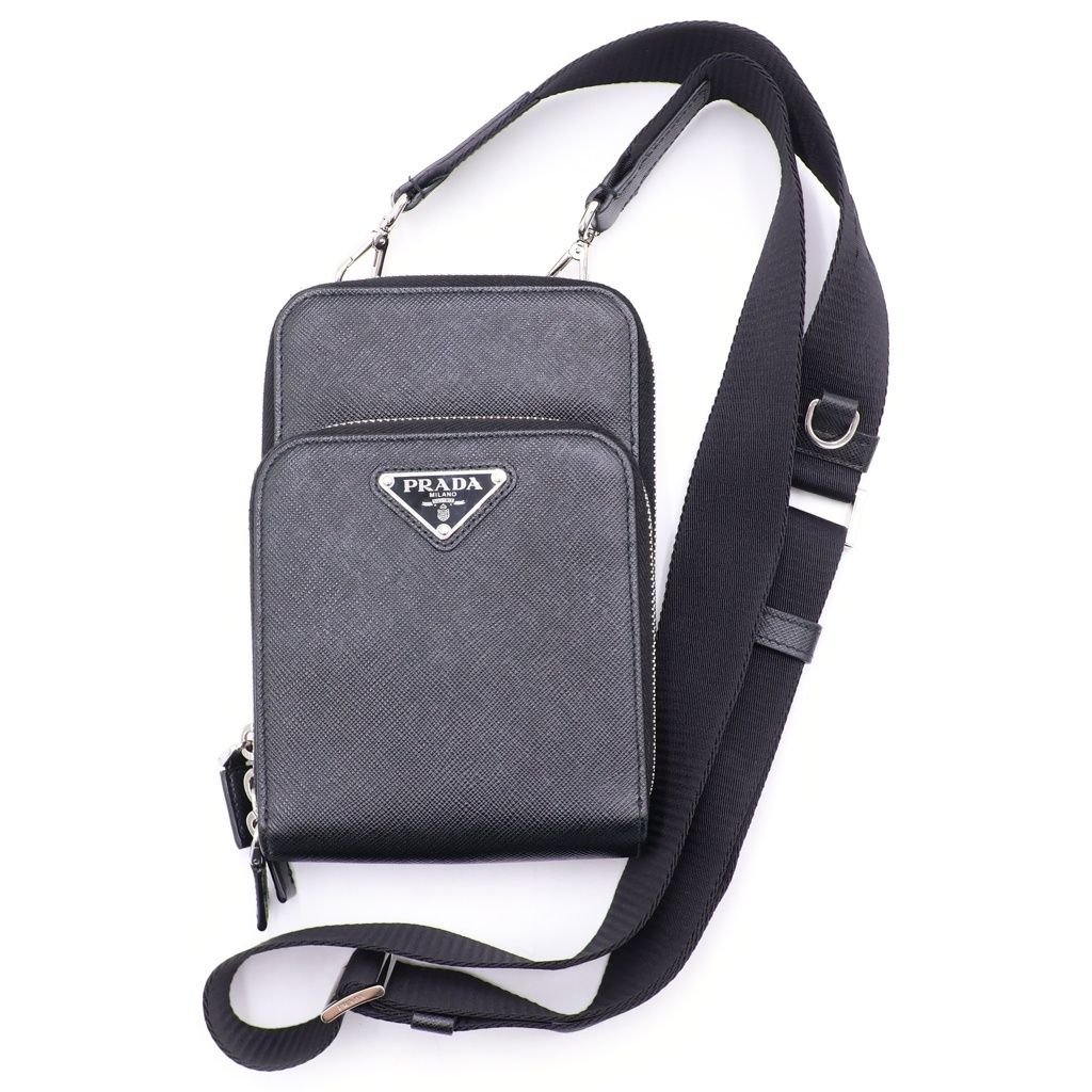 PRADA (プラダ) サフィアーノ トライアングルロゴ レザーショルダーバッグ ブラック 2ZH126