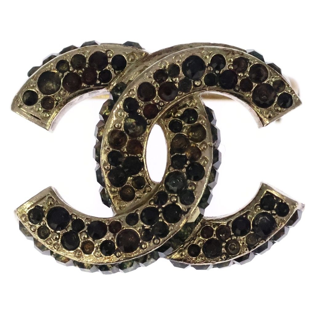 CHANEL (シャネル) 1ココマーク ラインストーンブローチ ピンバッジ ゴールド×ブラック