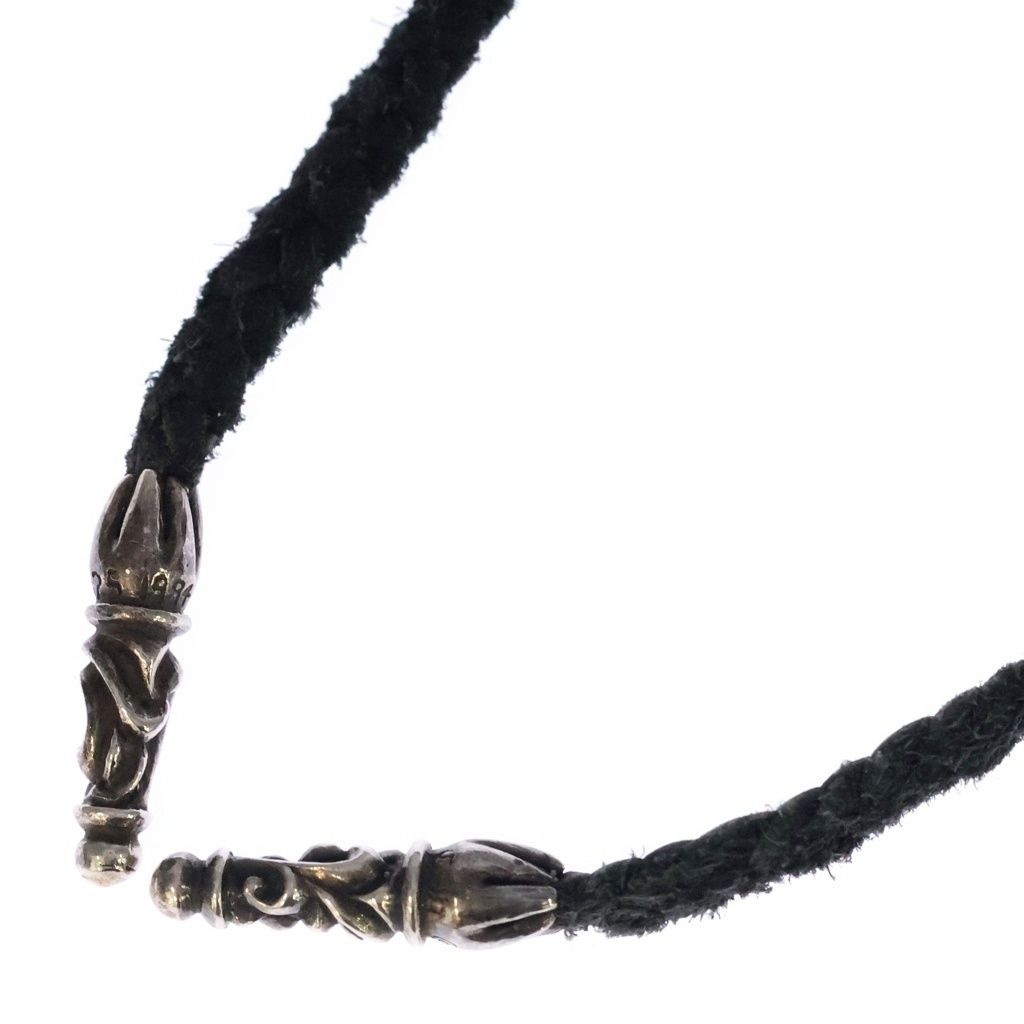 CHROME HEARTS (クロムハーツ) LEATHER BRAID SCROLL ネックレス レザーブレイドネックレス ブラック/シルバー BCA377 - 20,625円