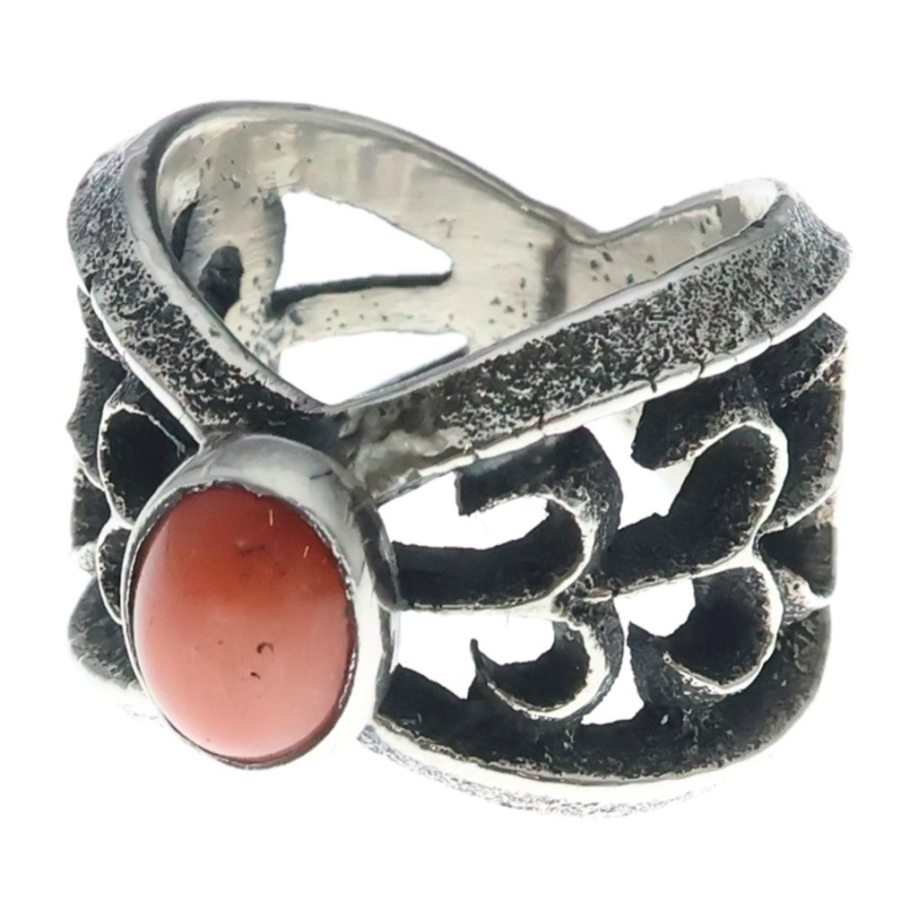INDIAN JEWELRY (インディアンジュエリー) NAVAJO Aaron Anderson ナバホ族 アーロンアンダーソン イタリアンコーラル トゥーファキャストリング シルバー/オレンジ 29,244円