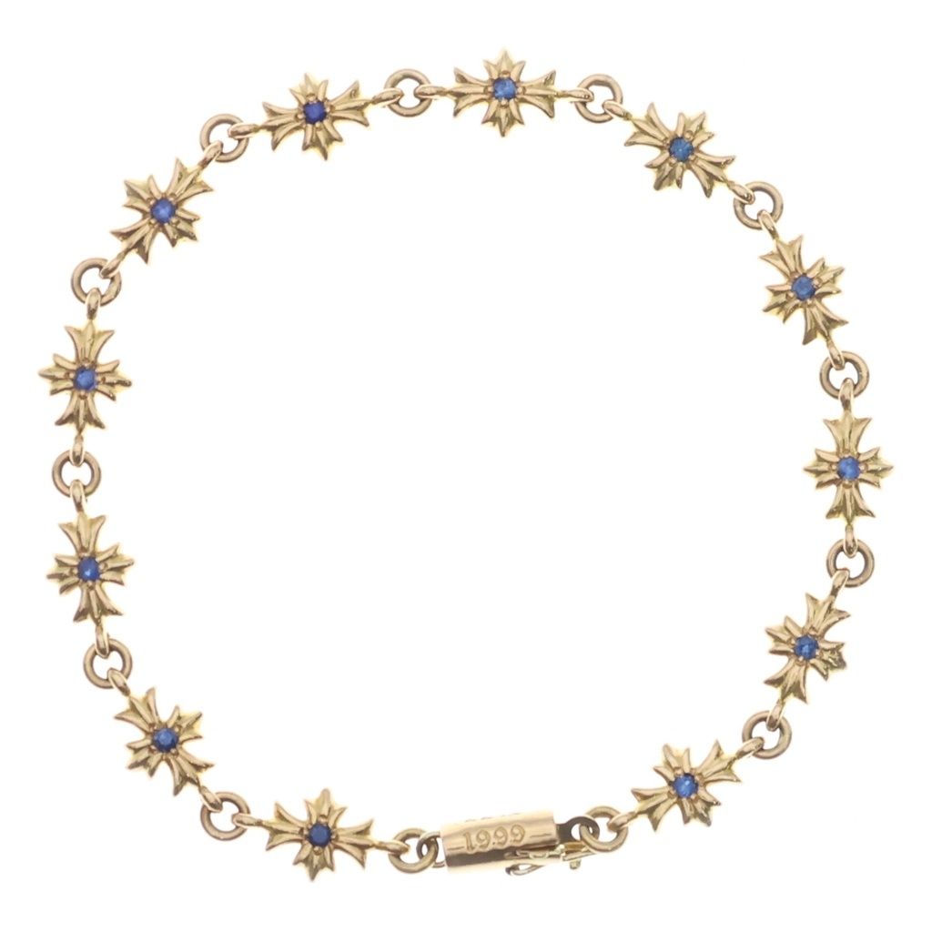 CHROME HEARTS (クロムハーツ) 22K TNY E CH PLS B SAP タイニーECHプラス PAVEブルーサファイア ゴールドブレスレット ‐ 1,155,000円