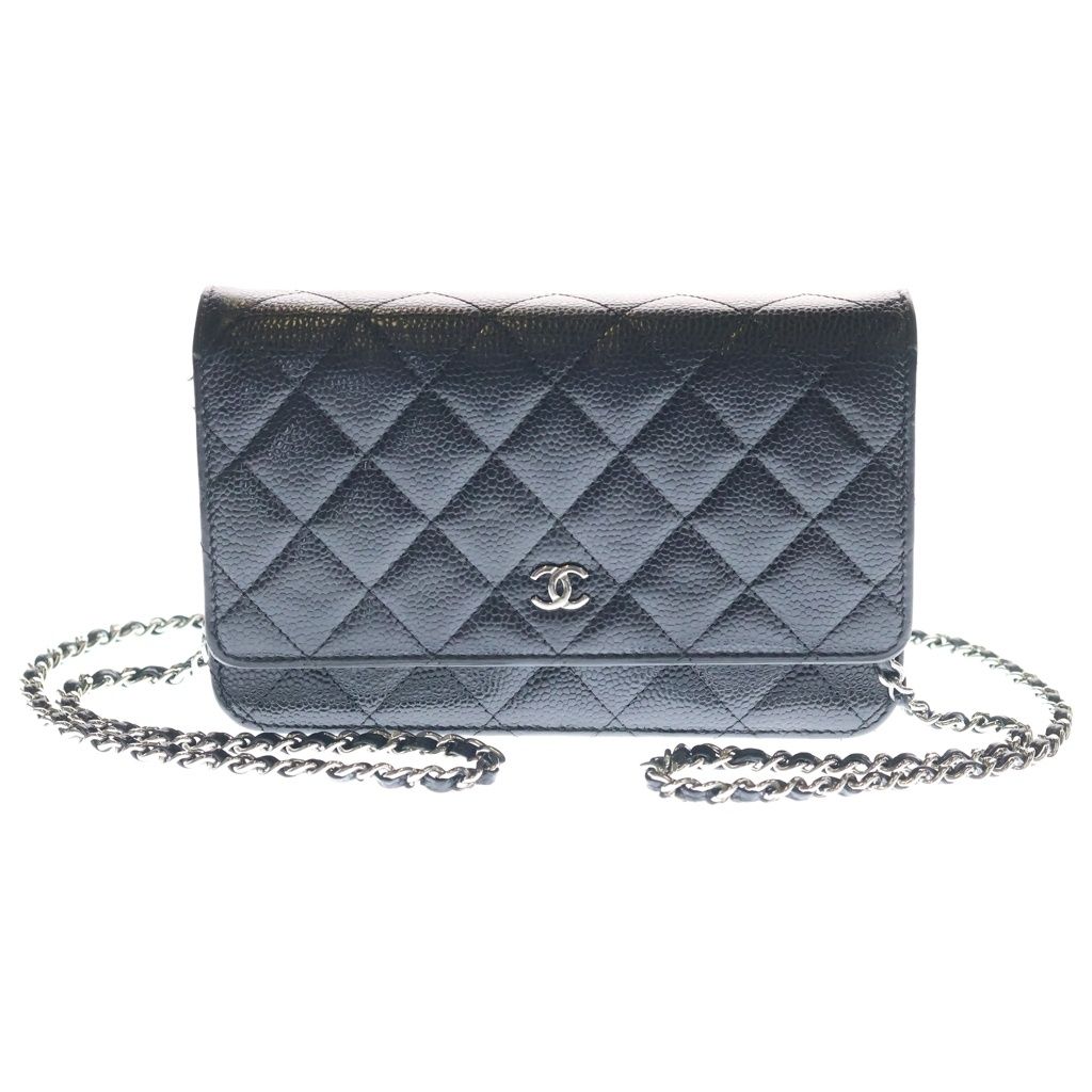 CHANEL (シャネル) マトラッセ チェーンショルダーウォレット ショルダーバッグ ブラック キャビアスキン AP0250 シルバー金具