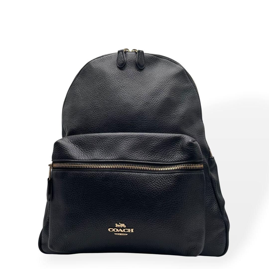 極美品　COACH コーチ　リュック　ブラック　レザー　シボ　A４　29004