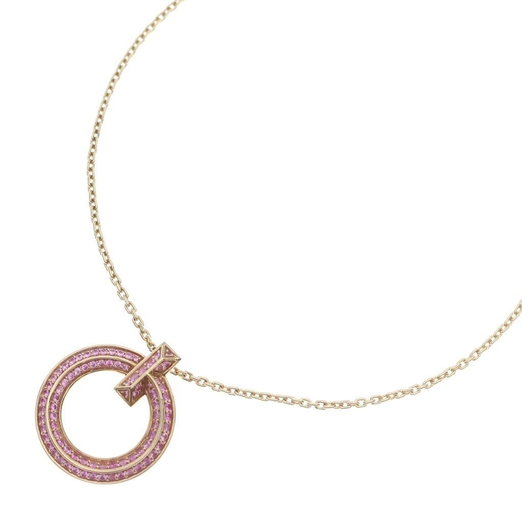 TIFFANY & Co. (ティファニー) Tワン ミニサークル ピンクサファイア ネックレス ペンダント チェーン ピンクゴールド Au750PG