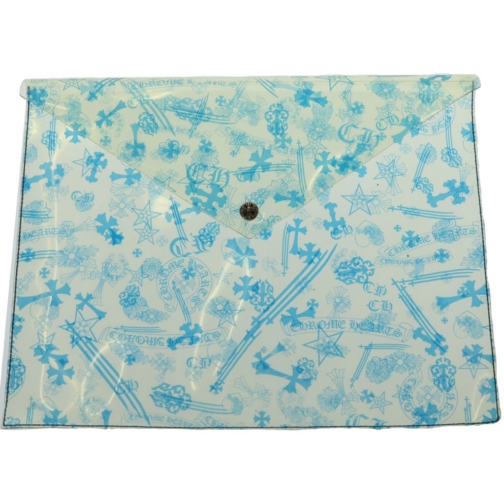 CHROME HEARTS (クロムハーツ) CLEAR VINYL POUCH クリアビニールポーチ CHプリント クリアファイル クリア/ブルー