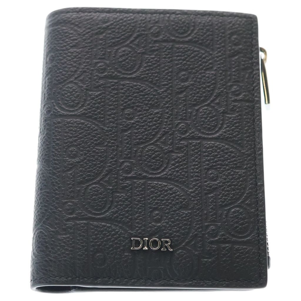 Christian Dior (クリスチャンディオール) グラビティ 二つ折り財布 コンパクトウォレット コインケース ブラック レザー シルバー金具