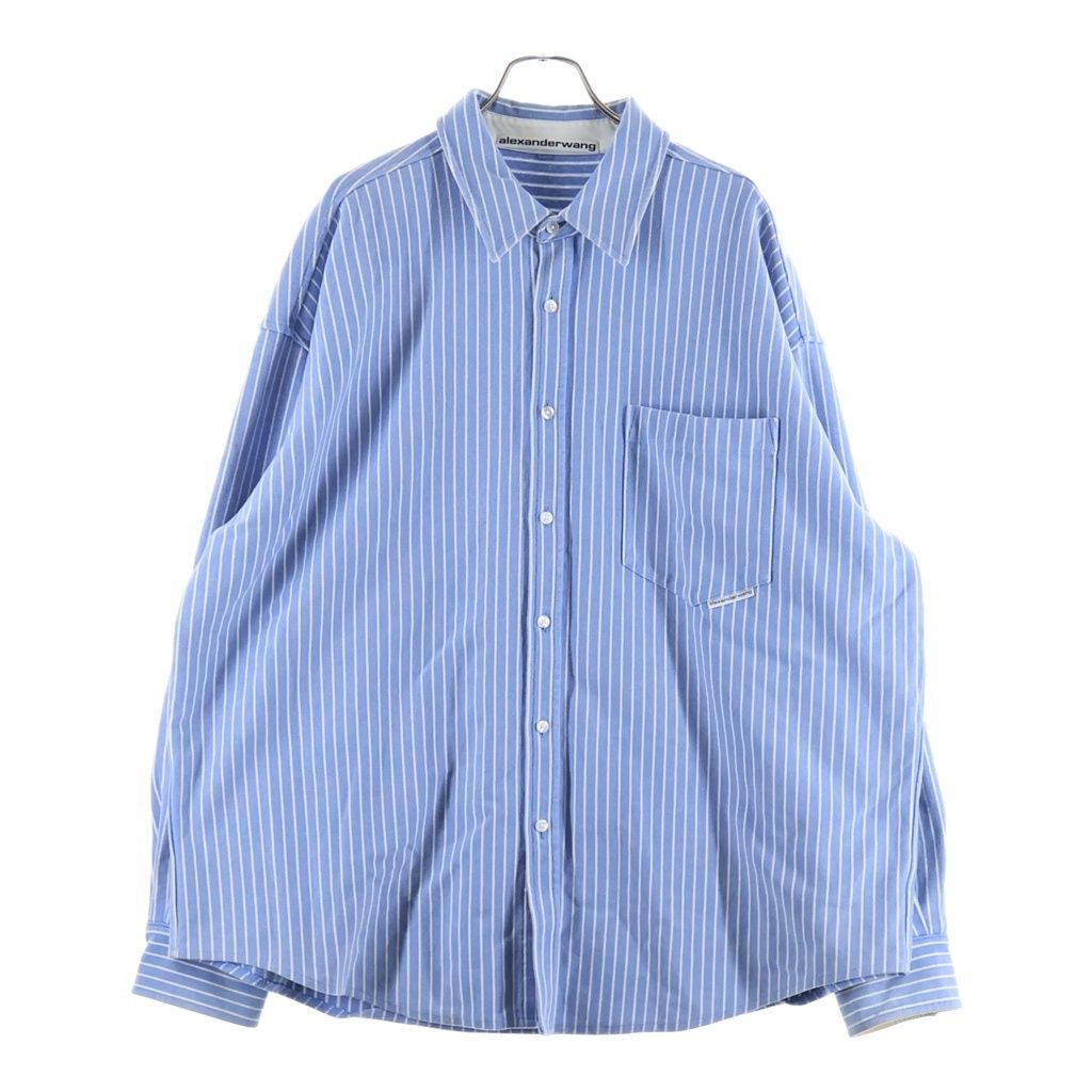 ALEXANDER WANG (アレキサンダーワン) フロントポケット ストラップ 長袖シャツ ジャケット ブルー/ホワイト 6CC3231010