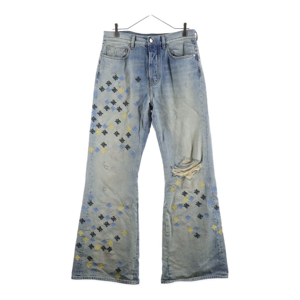 AMIRI (アミリ) 25SS MA QUAD EMBROIDERED FLARE / IND ロゴ刺繍 フレアダメージデニムパンツ インディゴ SRAMDNFR1015A -