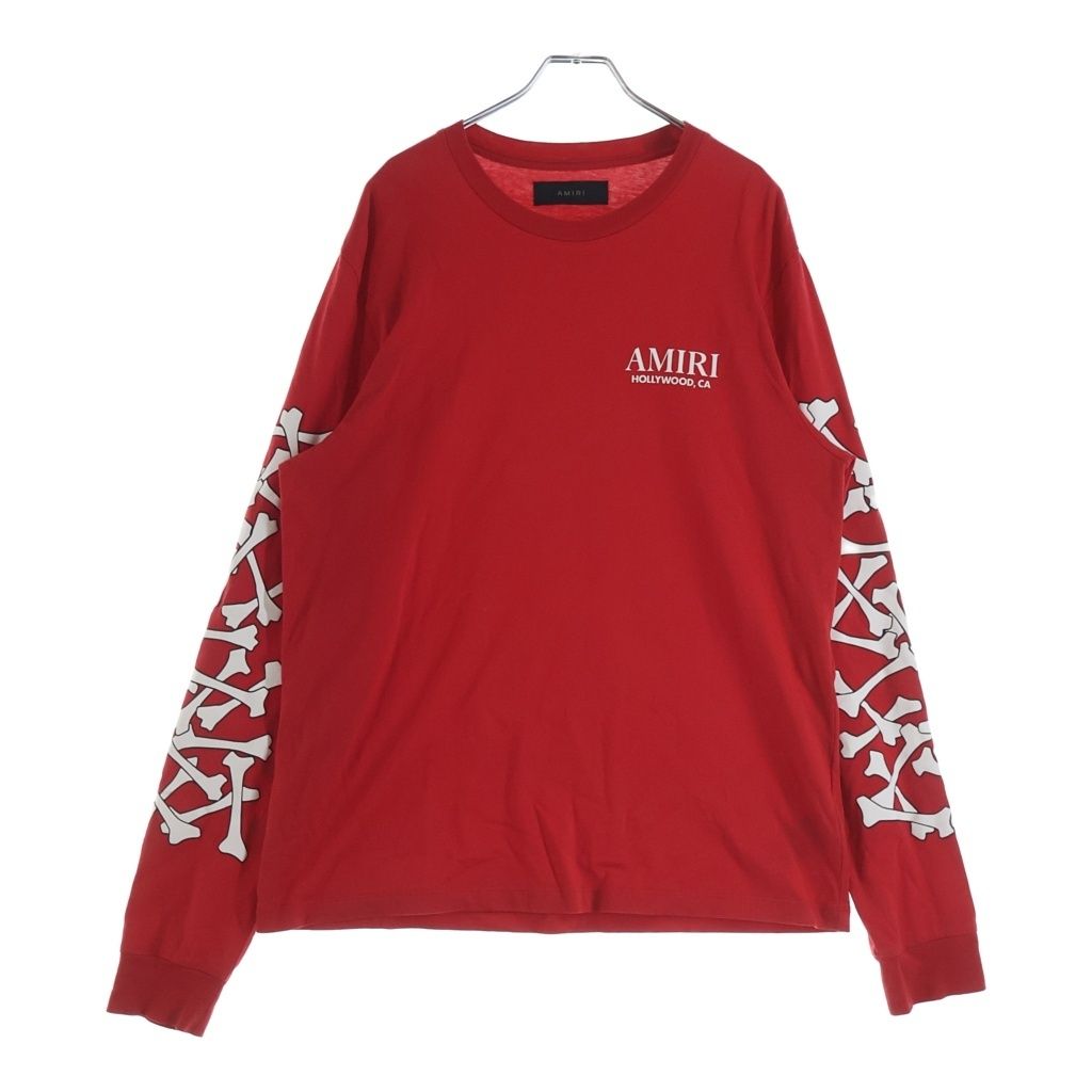 AMIRI (アミリ) BONES STACKED L/S TEE ボーン プリントデザイン 長袖Tシャツ カットソー レッド SRAMJYTE1076SMRBC09