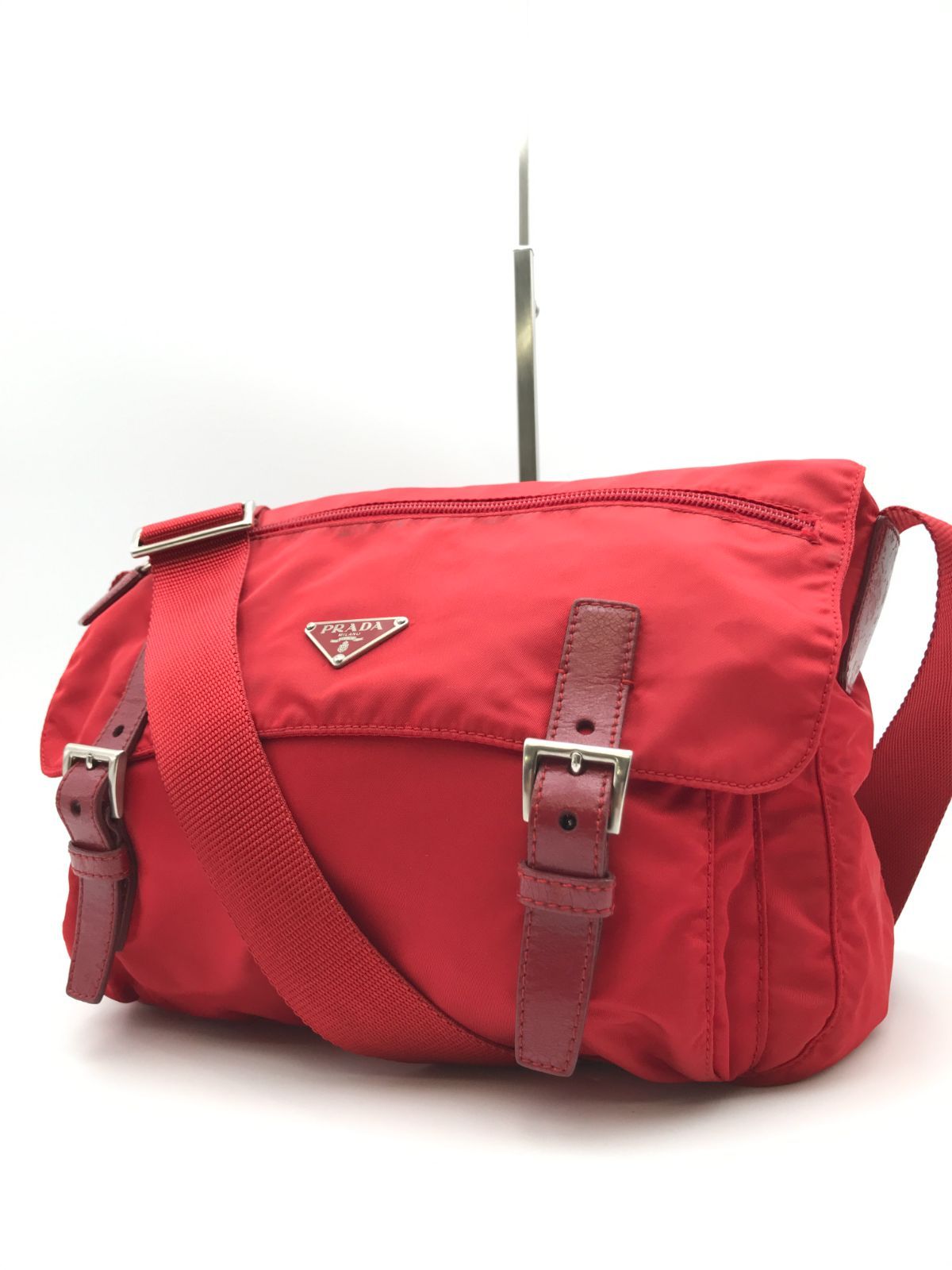PRADA　プラダ　ショルダーバッグ　メッセンジャーバッグ　三角ロゴ　クロスボディ　テスートナイロン　レッド系　1624YS