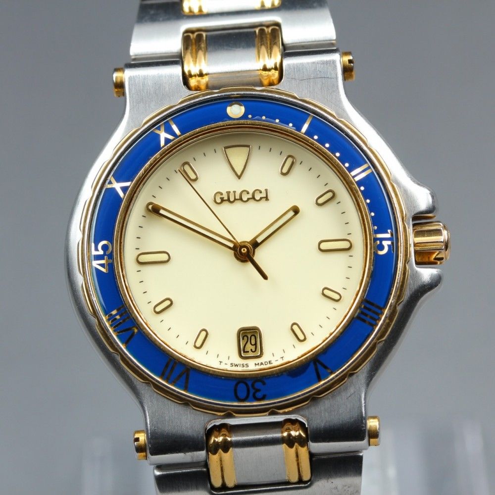 【稼働品】 GUCCI 9700M シルバー デイト 夜光 純正ブレス クオーツ メンズ 腕時計 #17702