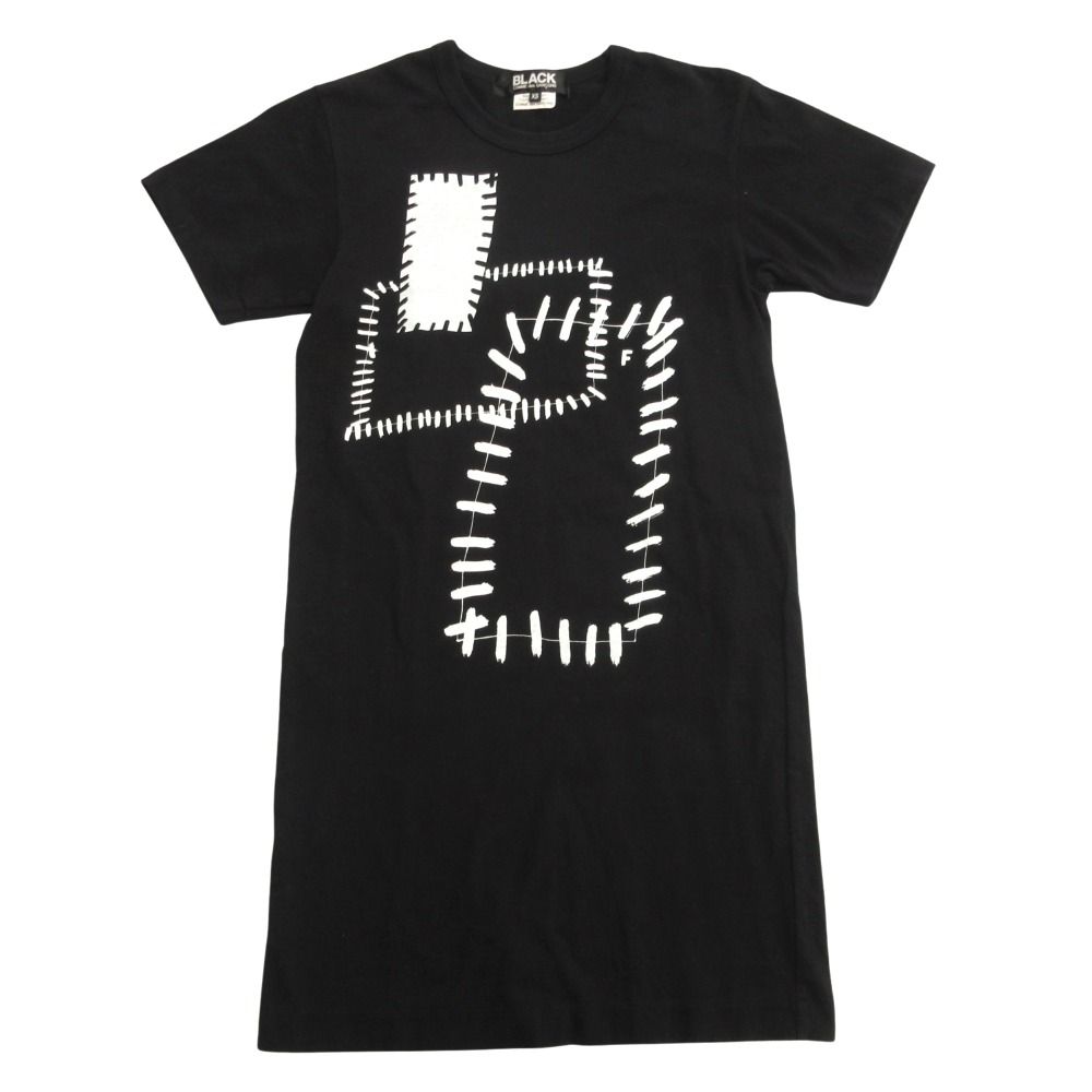 美品 BLACK COMME des GARCONS ブラックコムデギャルソン 16aw ワンピース ドレス ロング丈 カットソー プリント XS 黒 レディース 古着 中古 USED