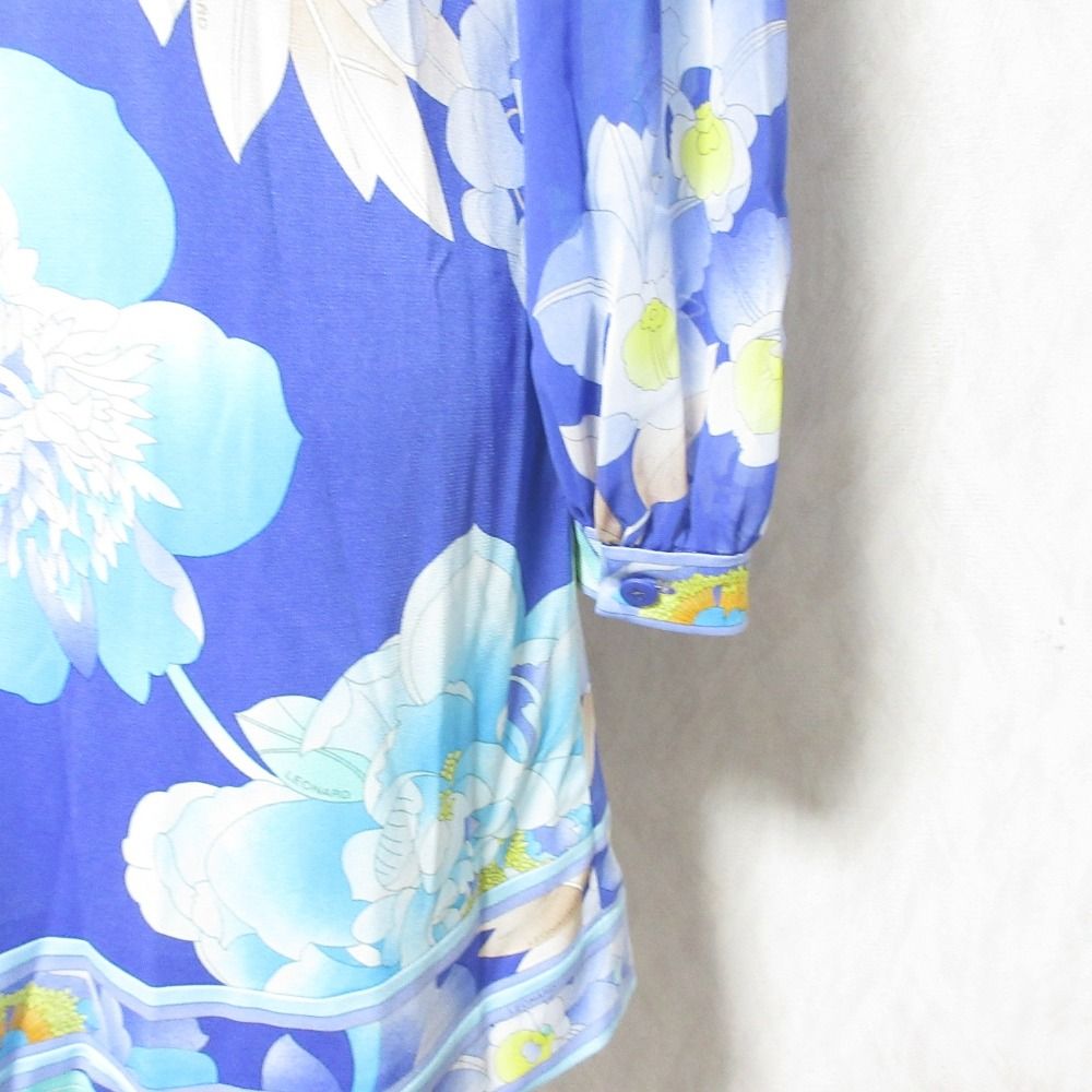 【美品]レオナールシースルーシャツブラウスチュニック花柄ブルーL LEONARD 美品 Leonard Fashion レオナールファッション フラワープリント