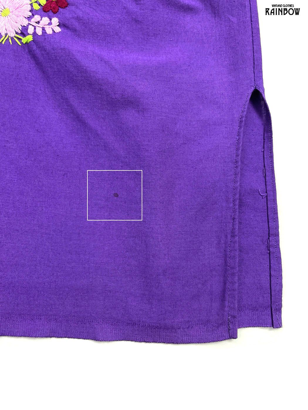 古着 メキシカン刺繍 スリット 花柄 コットン ロング丈 半袖 ワンピース 紫 (otu2606093)