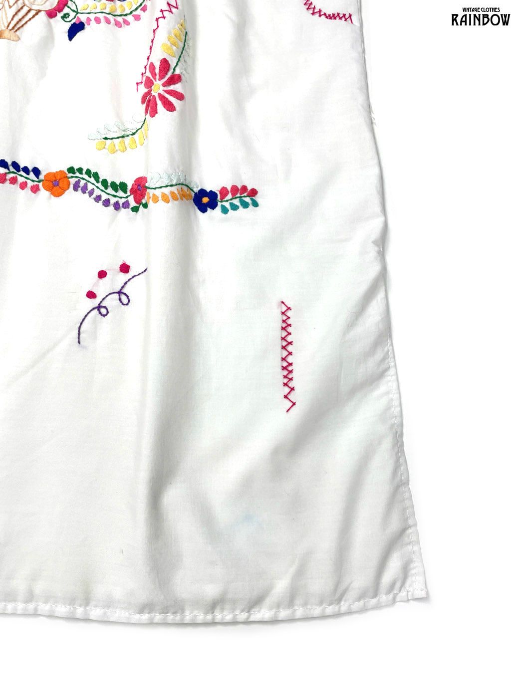 古着 メキシカン刺繍 スリット 花柄 コットン ロング丈 半袖 ワンピース 白 (otu2606094) 古着 メキシカン刺繍 スリット 花柄 コットン ロング丈 半袖 ワンピース 白 (otu2606094)