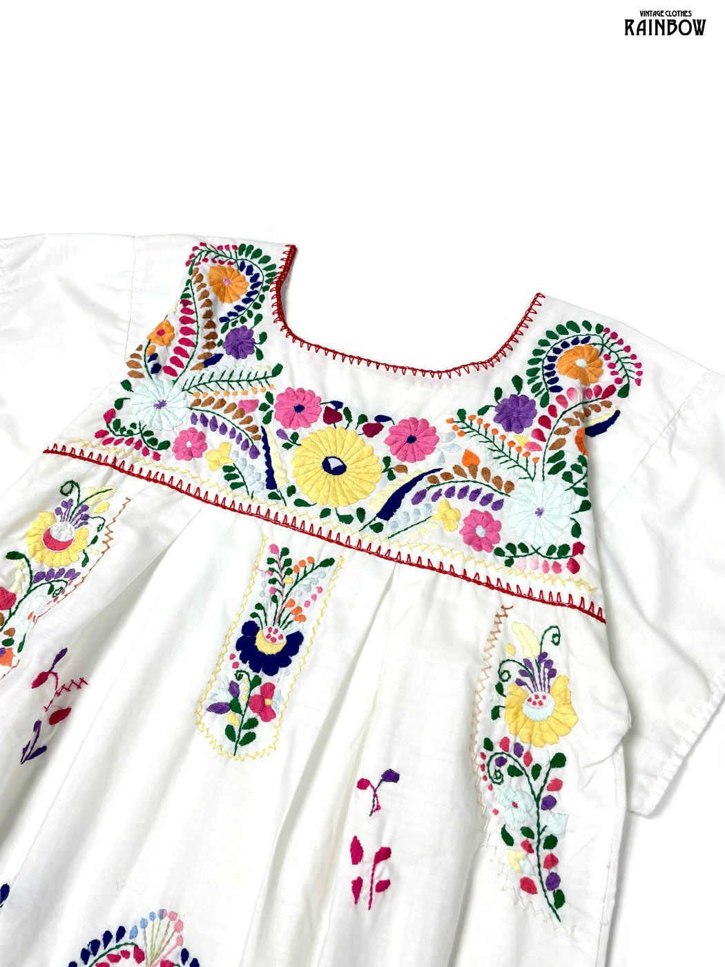 古着 メキシカン刺繍 スリット 花柄 コットン ロング丈 半袖 ワンピース 白 (otu2606094) 古着 メキシカン刺繍 スリット 花柄 コットン ロング丈 半袖 ワンピース 白 (otu2606094)