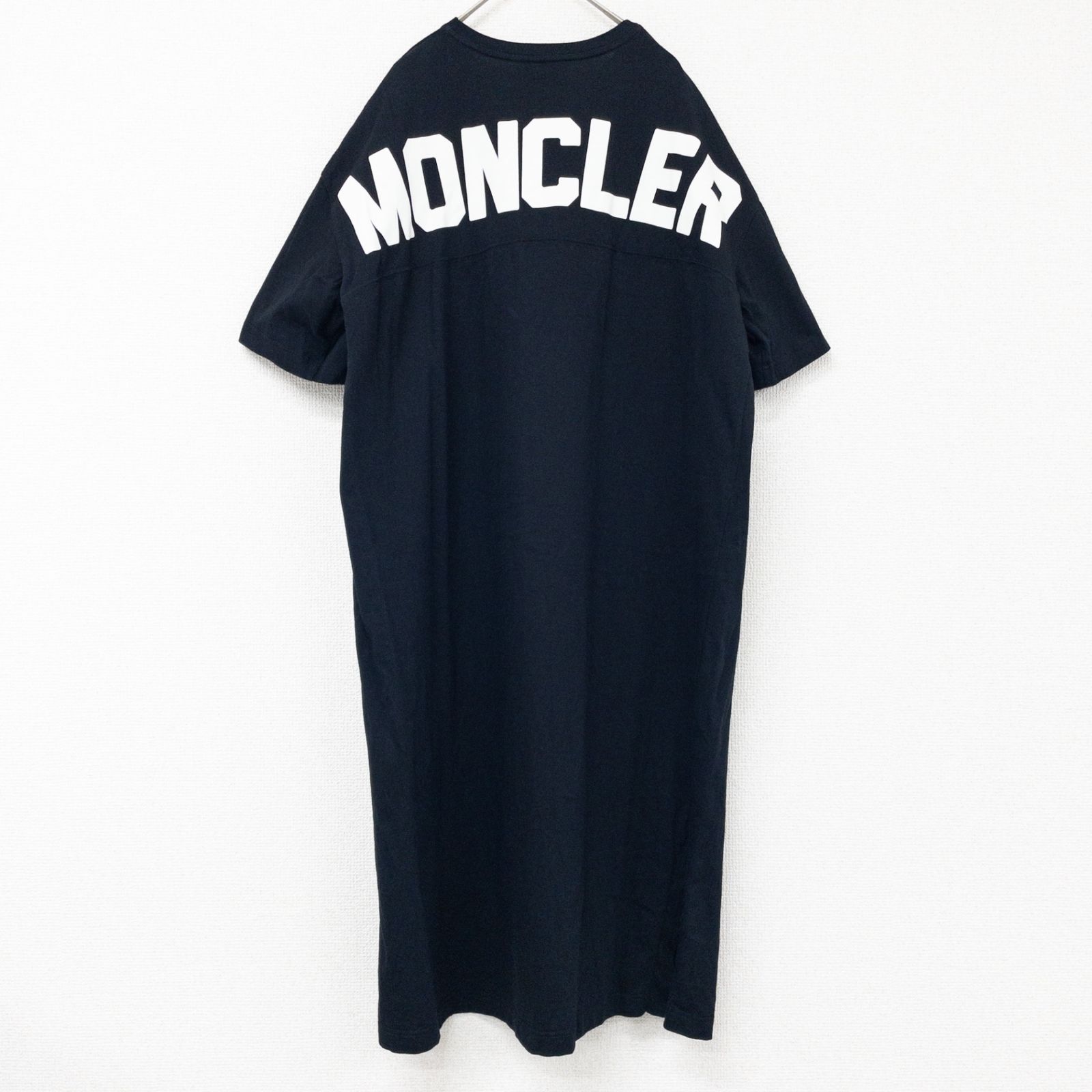 MONCLER モンクレール ワンピース バックロゴ プリント スリット Tシャツ素材 コットン ブラック ルーマニア製 レディース XS b02551