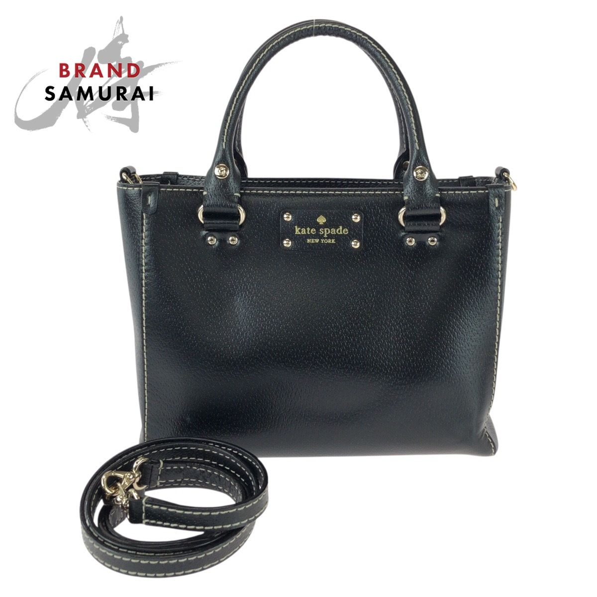 美品 Kate Spade ケイトスペード ウェルズリー 2way ブラック 黒 ゴールド金具 レザー WKRU2723 ハンドバッグ ショルダーバッグ 603809【中古】