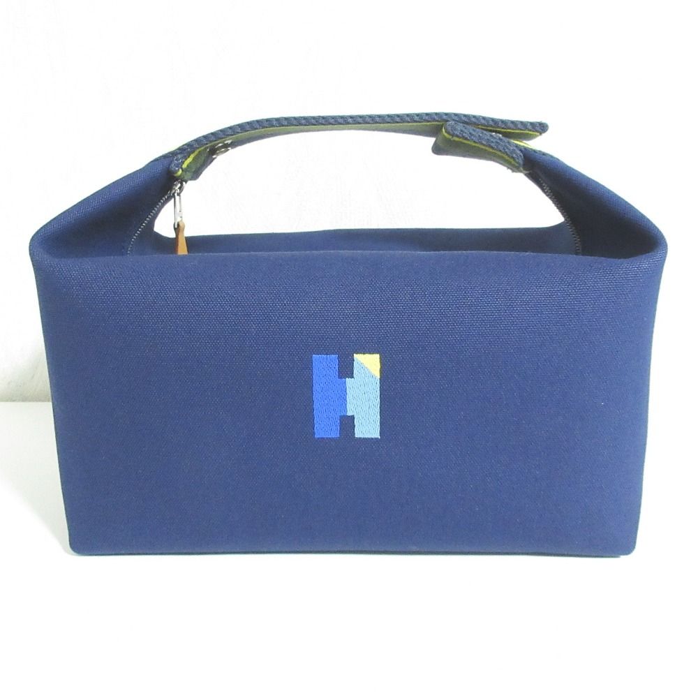 美品 HERMES エルメス ブリッドアブラックGM Hパヴィヨン ポーチ ハンドバッグ マリン レディース 古着 中古 USED