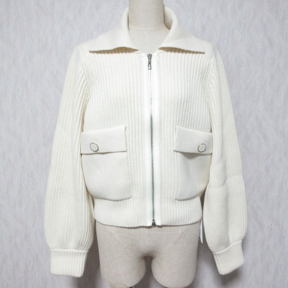 未使用 26AW HERMES エルメス パール編みリブニット ジップジャケット 6H2223D3 サイズ38 オフホワイト レディース 古着 中古 USED