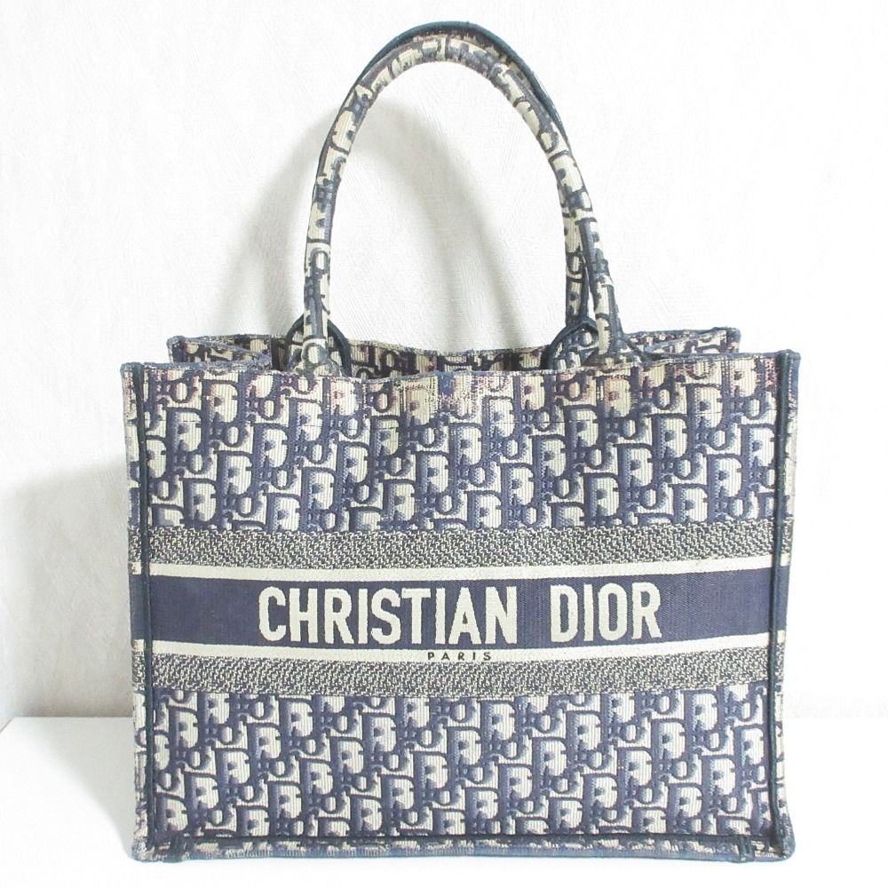 Christian Dior クリスチャンディオール オブリーク BOOK TOTE ブックトート バッグ ミディアム 50-MA-0139 ネイビー レディース 古着 中古 USED