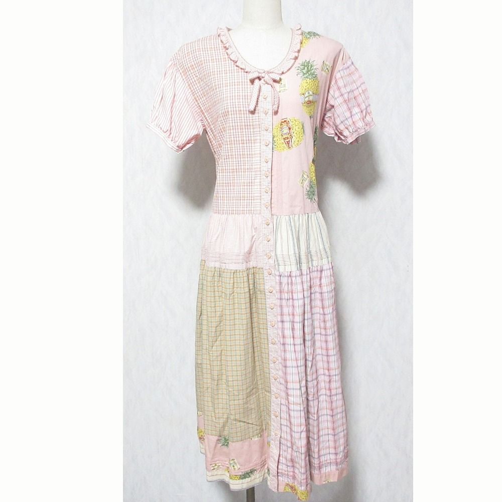 美品 WONDERFUL WORLD ワンダフルワールド パイナップルプリント フリルシャツワンピース W91FA30 ピンク マルチカラー レディース 古着 中古 USED 13,676円