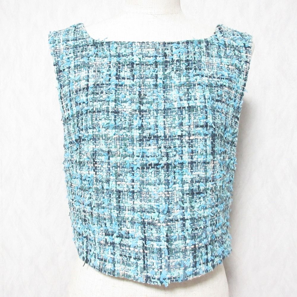 美品 AURALEE オーラリー HOMESPUN SUMMER TWEED CAMISOLE ツイードキャミソール ノースリーブ トップス A23ST04HW サイズ1 ブルー レディース 古着 中古 USED 13,136円