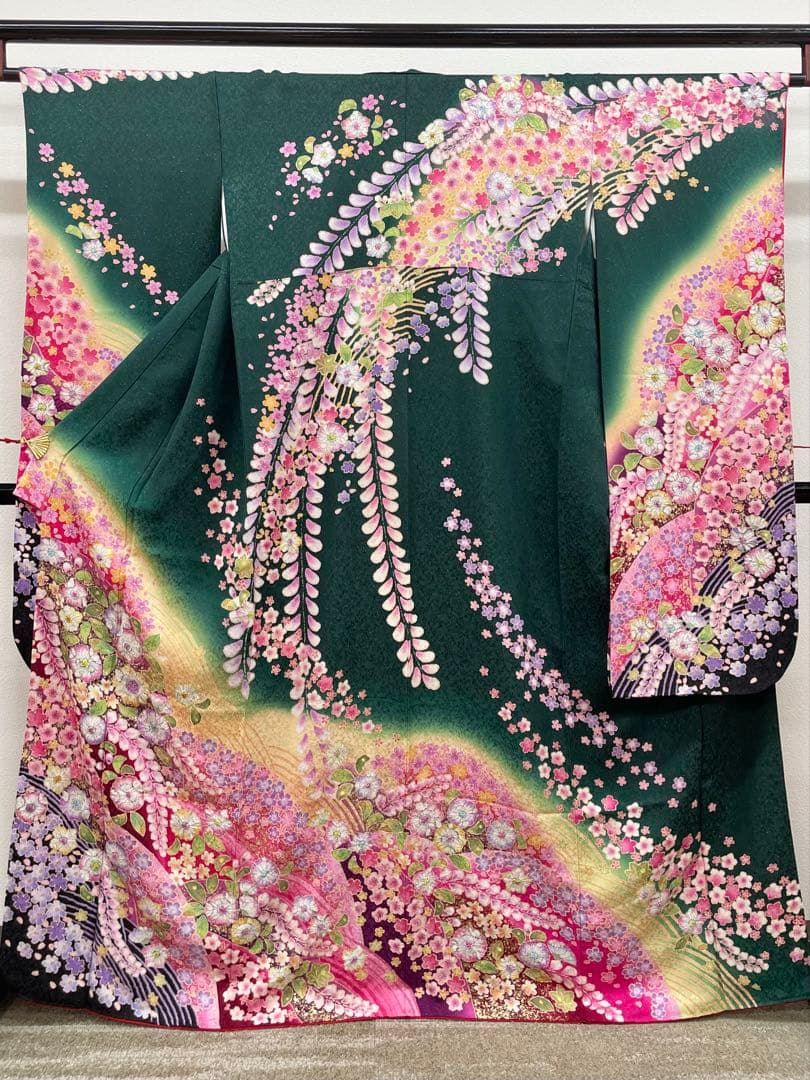 振袖 金彩 銀通し 紋意匠 辻ヶ花 身丈162cm 撥水加工済 HKT273