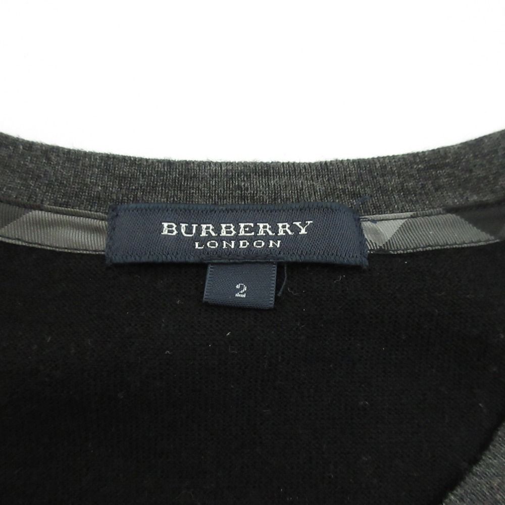 良品 BURBERRY バーバリーロンドン ウール カシミヤ シルク カーディガン 半袖 カットソー アンサンブルニット 2 ブラック レディース 古着 中古 USED