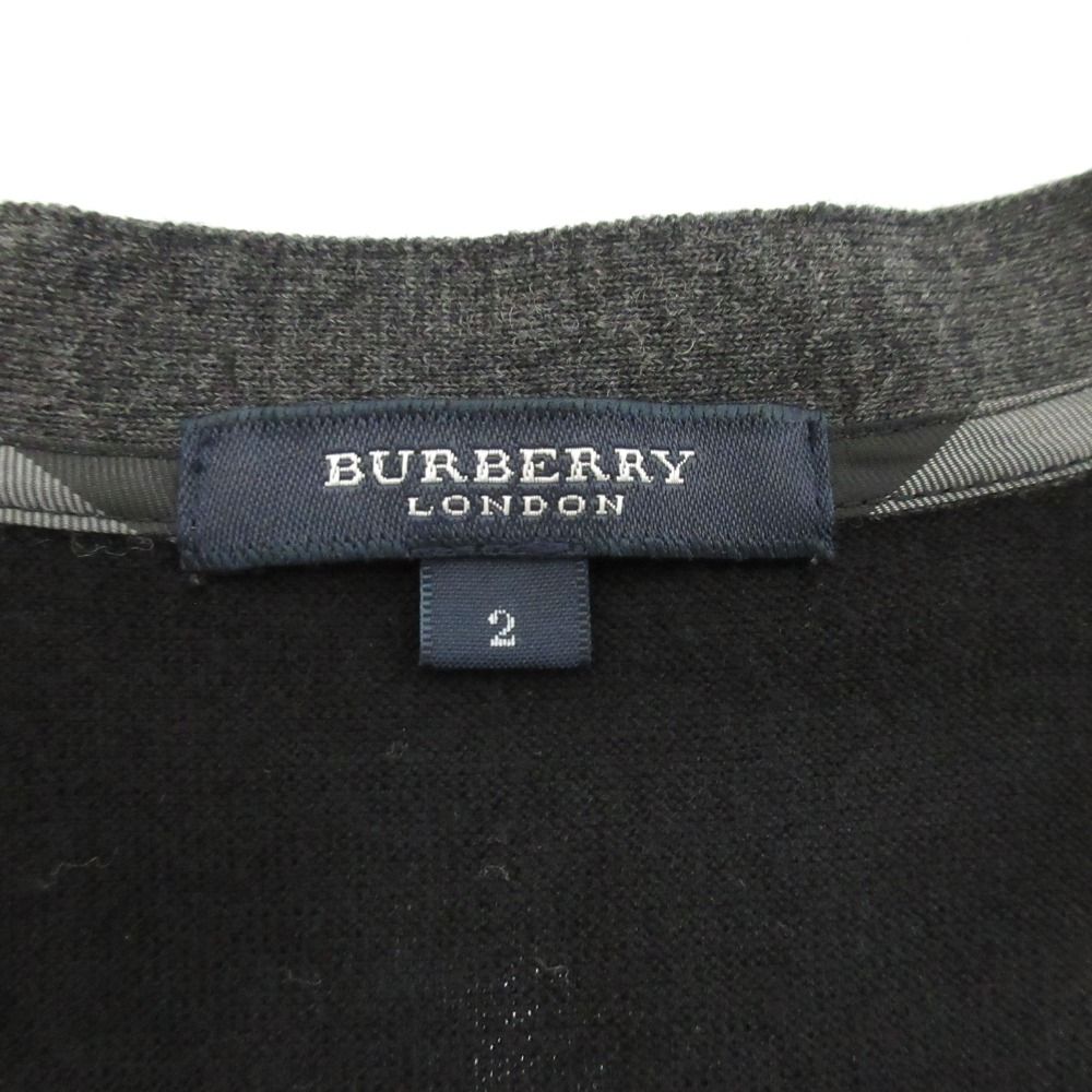 良品 BURBERRY バーバリーロンドン ウール カシミヤ シルク カーディガン 半袖 カットソー アンサンブルニット 2 ブラック レディース 古着 中古 USED