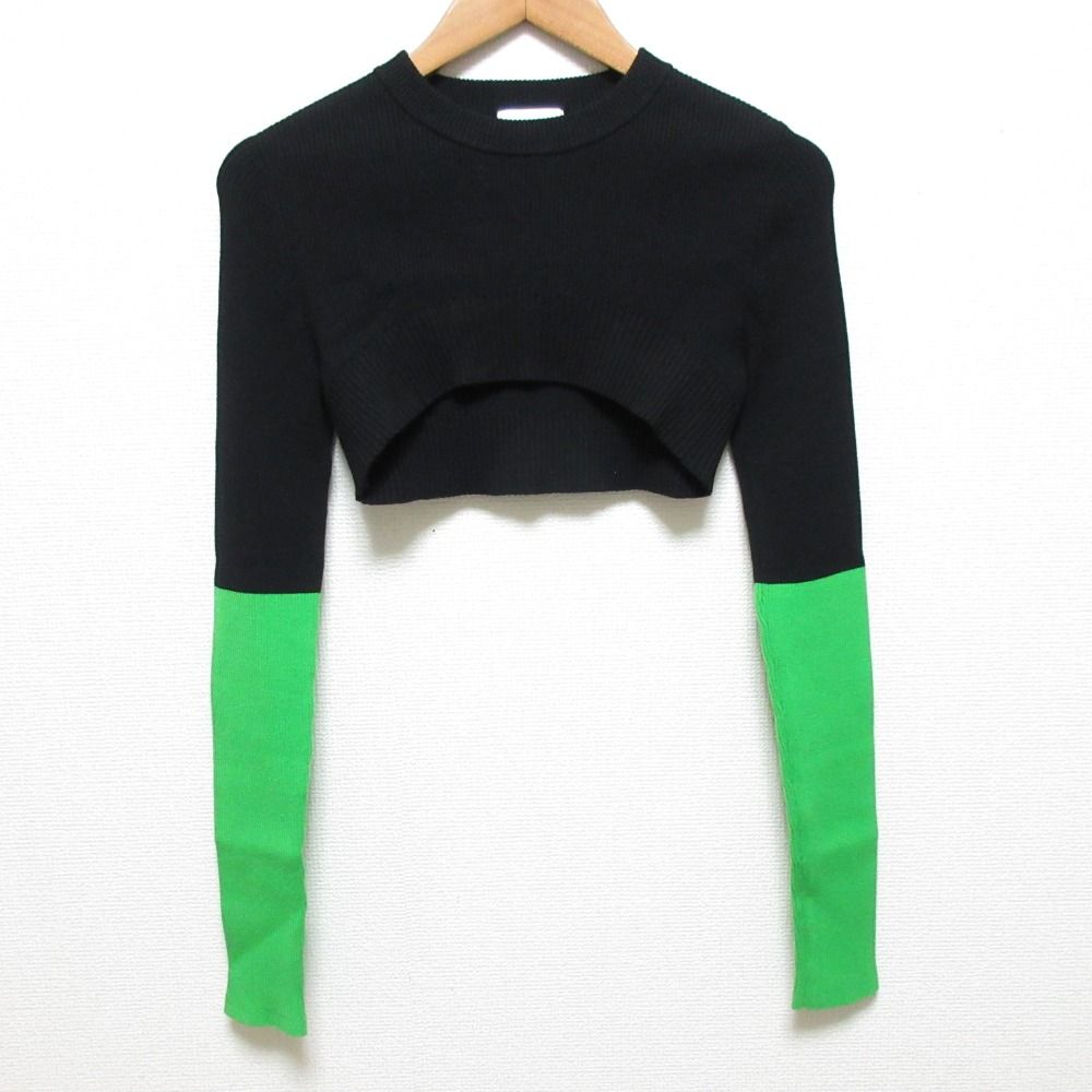 美品 OMMO オーエムエムオー MICRO SHORT BLOCKING KT ショート ニット セーター サイズ36 ブラック グリーン レディース 古着 中古 USED 11,239円