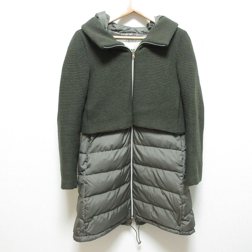 良品 HERNO ヘルノ ウールドッキング フーデッド ダウンコート カーキ レディース 古着 中古 USED