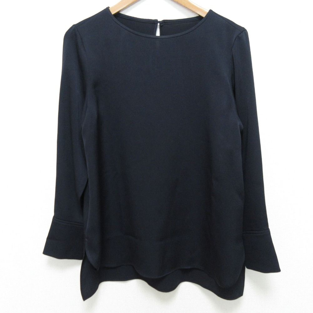 美品 24SS ANAYI アナイ トリアセサテンウォッシャブルTブラウス サイズ38 ネイビー レディース 古着 中古 USED
