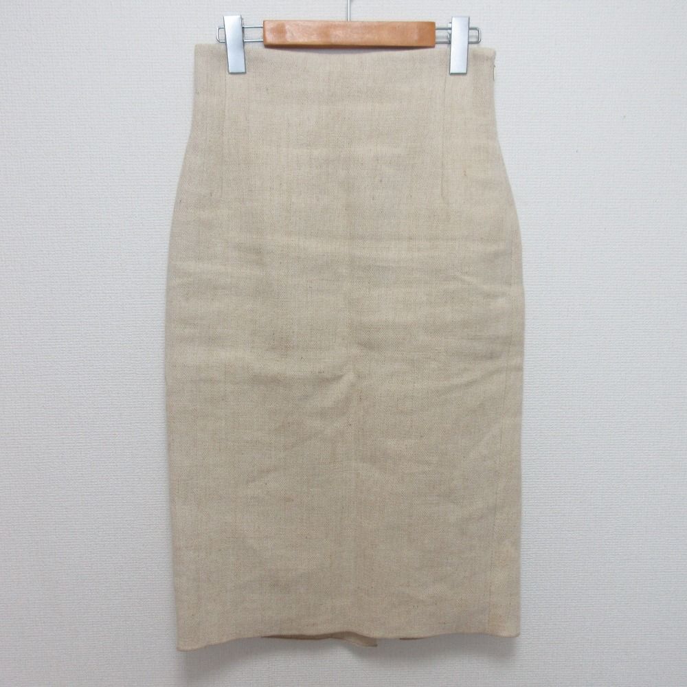 良品 MADISON BLUE マディソンブルー JUTE HIGH WAIST TIGHT SKIRT リネン ハイウエスト タイトスカート 1 ライトベージュ レディース 古着 中古 USED